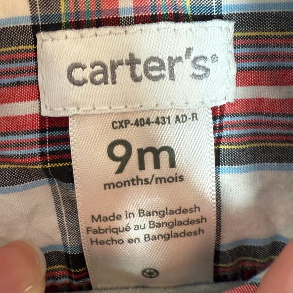 Carter's Baby Boy Plaid Button Down Shirt One Piece Set Red Blue Size 9 Months - Picture 12 of 13
